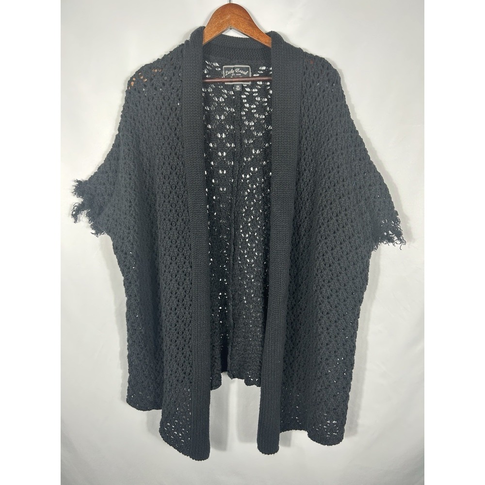 Lucky Brand Y2K Crochet Open Knit Fairy Grunge Cardigan Black Whimsigoth Size 2X